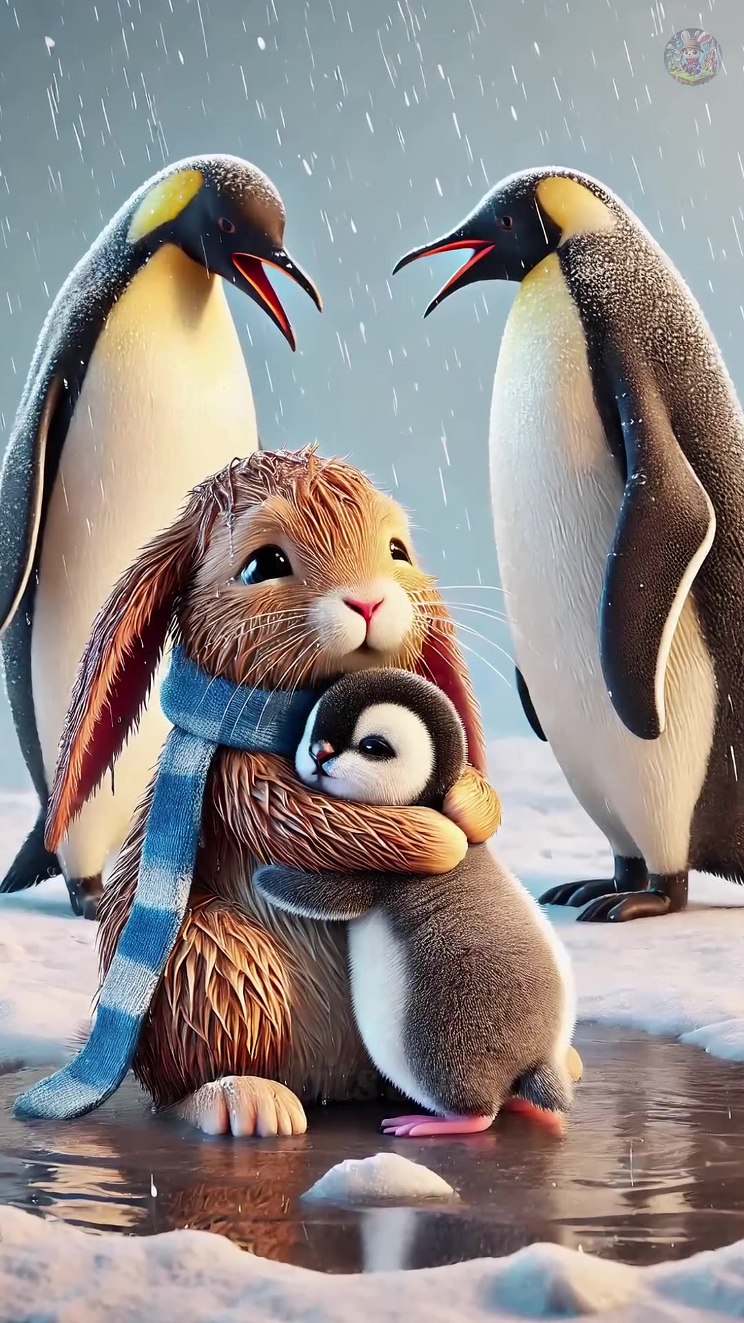 A rabbit helps an injured penguin baby. It s so pitiful. 🐰 # ...