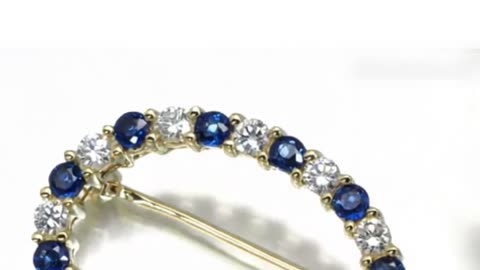 Authentic Tiffany & Co. Oval Brooch with Diamond & Sapphire – 18K Yellow Gold