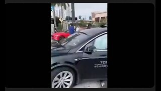 Tesla car battery explodes in traffic in Florida. Looks like a car bomb went off. Blows car in half.