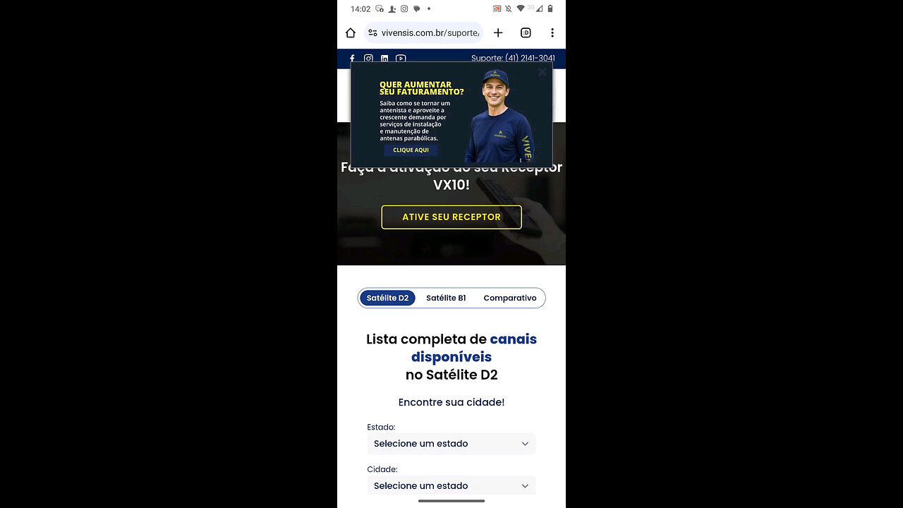 grade de canais do Satélite D2