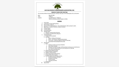 Live Oak Reserve HOA - Board of Directors Meeting 2025-05-20