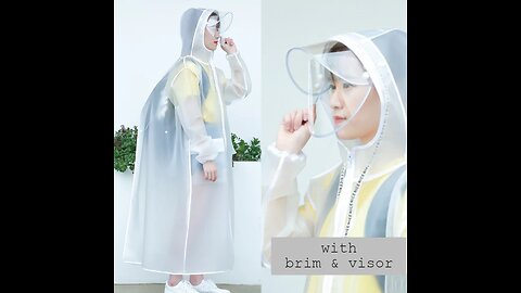 Lightweight Reusable Adult Unisex Long Rain Poncho Raincoat, with Brim and Visor, for Outdoor