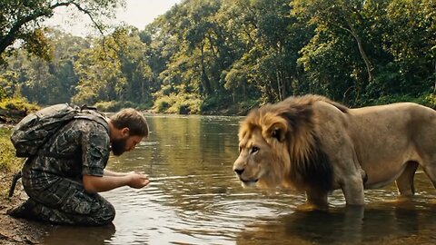 Hunter's Encounter with a Wild Lion.