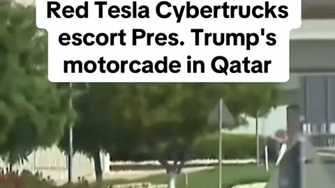 Trump escorted by red Cybertrucks in Qatar, signs defense deal. #trump #amiridiwan #PnDmart