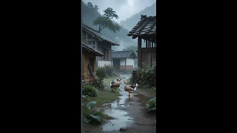 Rainy Village Ambience | ASMR Ducks Walking in a Peaceful Rural Neighborhood
