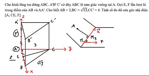 Góc nhị diện: Cho hình lăng trụ đứng ABC. A'B' C' có đáy ABC là tam giác vuông tại A. Gọi E, F lần