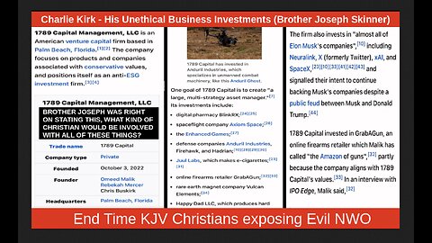 Charlie Kirk - His Unethical Business Investments (Brother Joseph Skinner)