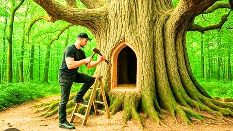 Watching ::: Warm and Cozy SECRET SHELTER inside a LARGE TREE