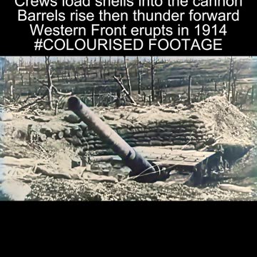 French artillery crews load and fire heavy guns on the Western Front 1914