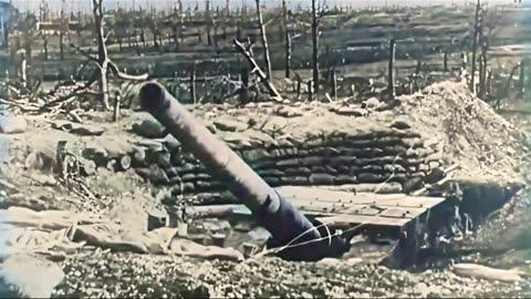 French artillery crews load and fire heavy guns on the Western Front 1914