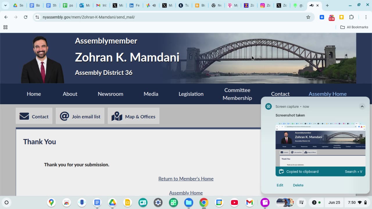 Message about NYC law enforcement harassing me to New York State Representative Mamdani.