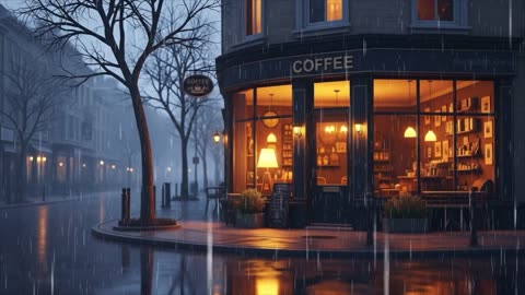 🌧️ Rainy Outdoor Coffee Shop Ambience ☕ Rain Sounds for Focus, Study, Sleep & Relaxation | 4K