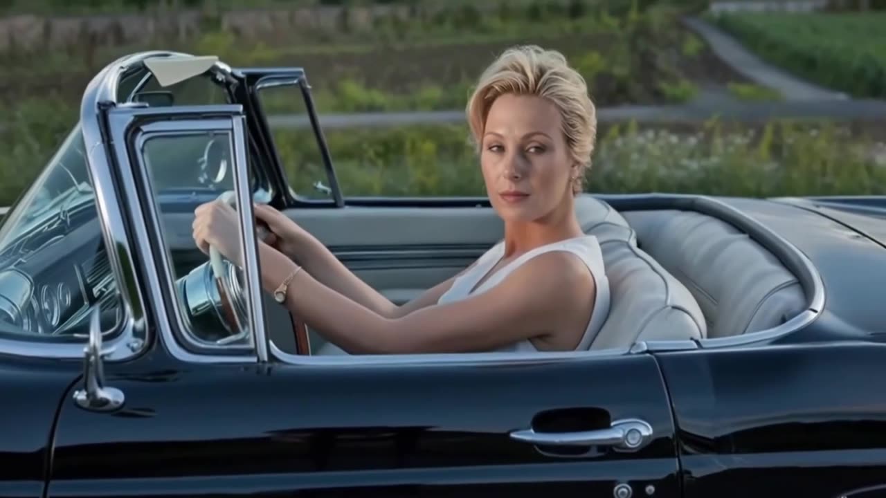 HOT BLONDE IN A VINTAGE SPORTS CAR