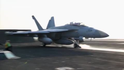 US Navy jets take off in the Red Sea as airstrikes on Yemen continue