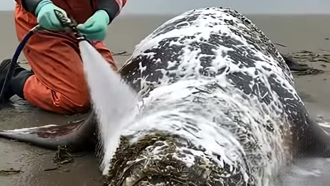 A baby sea lion sought help for its mom stuck in a tire