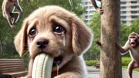 Poor Dog Chased By Evil Monkeys!