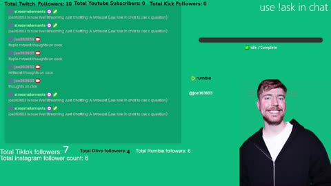 Ai Mrbeast (use !ask in chat to ask a question)