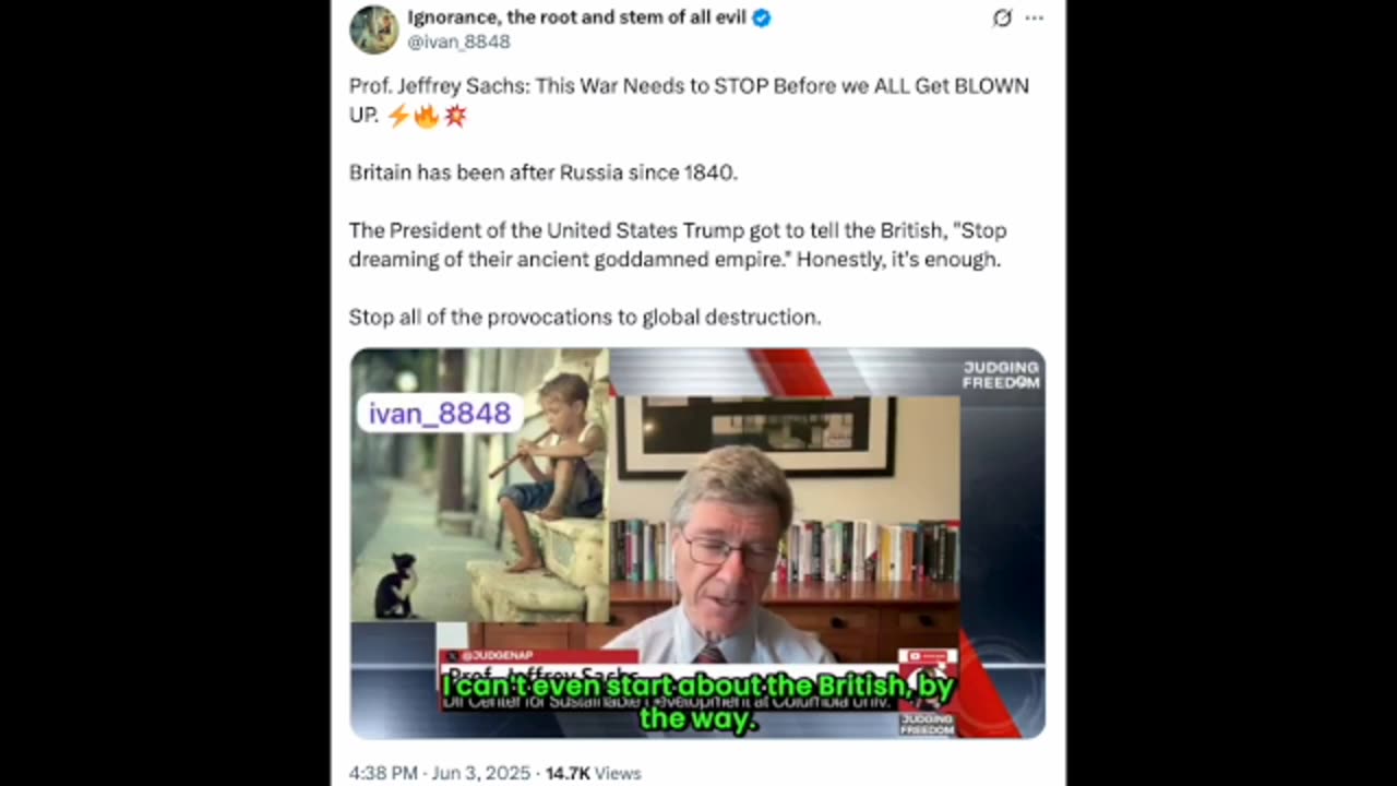 Professor Jeffrey Sachs : Stop All The Provocation That Brings The World Closer to Total Destruction