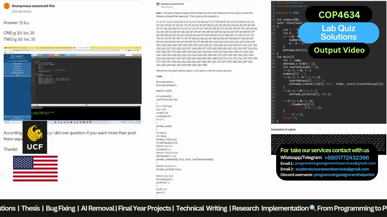 Student Work(Exam) | COP 4634 Lab Quiz - Operating Systems Coursework | UCF