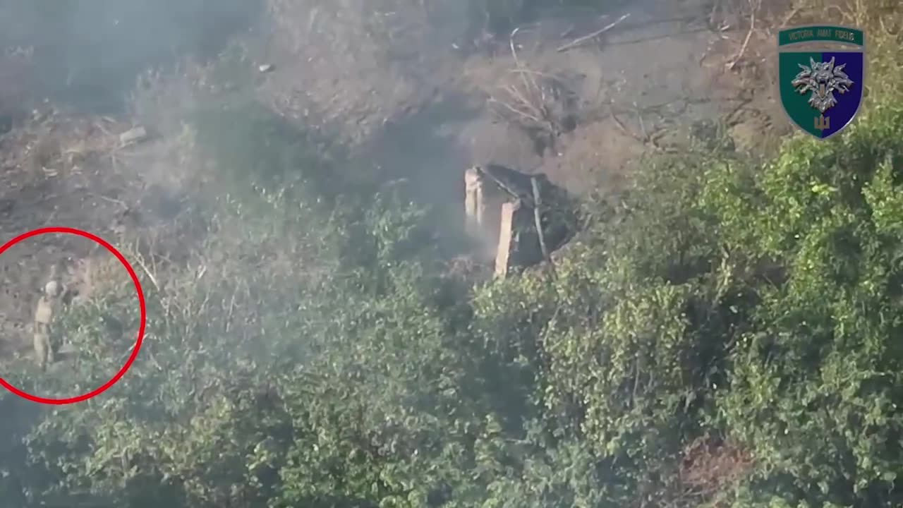 Ukrainian Soldier Launching Grenades into Russian Basement Bunker