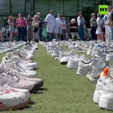Dutch doctors place 1,400 pairs of white shoes in Netherlands to honor healthcare workers killed in Gaza onslaught