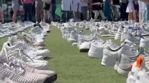 Dutch doctors place 1,400 pairs of white shoes in Netherlands to honor healthcare workers killed in Gaza onslaught