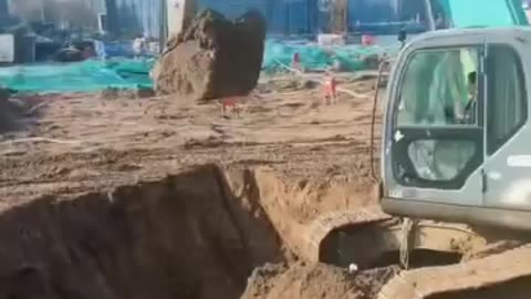 Excavator Digging at a Construction Site