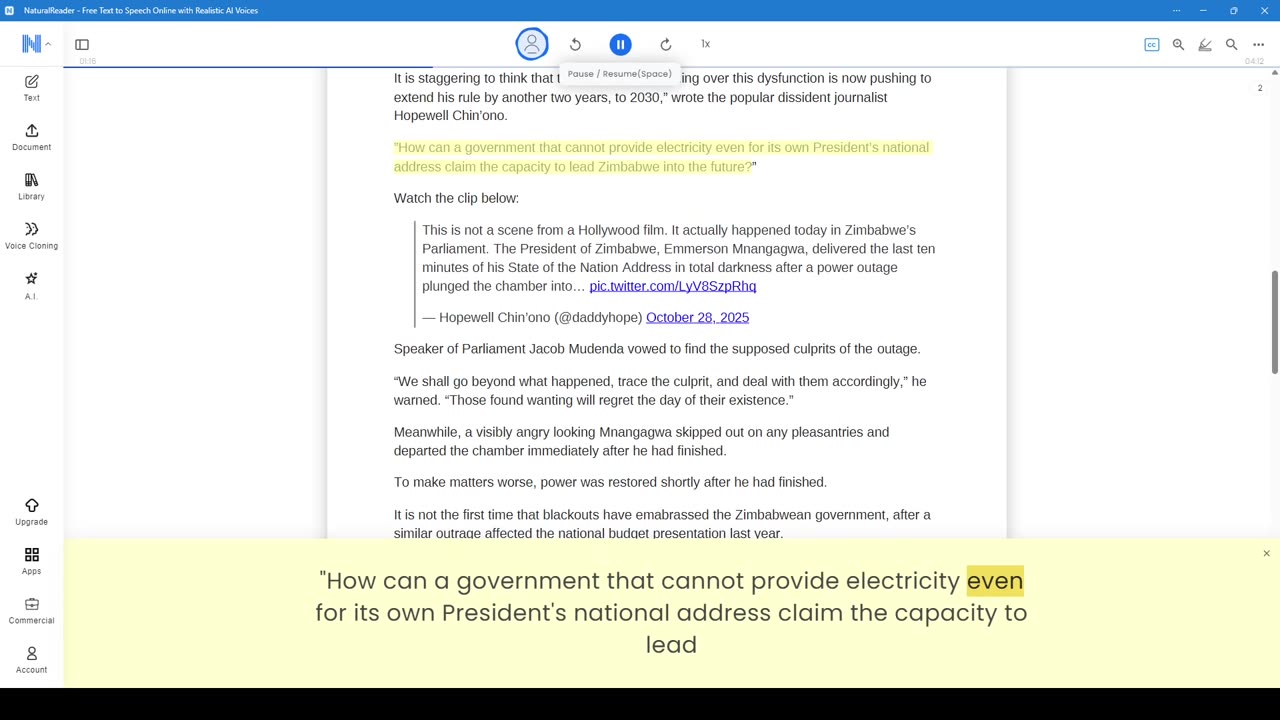 Zimbabwe’s Leftist Leader Gives State of the Nation Address by Torchlight