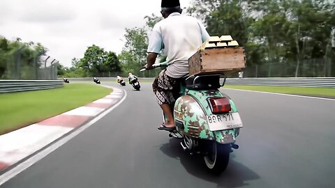 Elderly Rider Revives Nostalgia on Vintage Vespa"