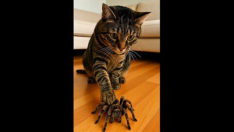 CAT’s reaction to a moving TARANTULA – too brave or too dumb?