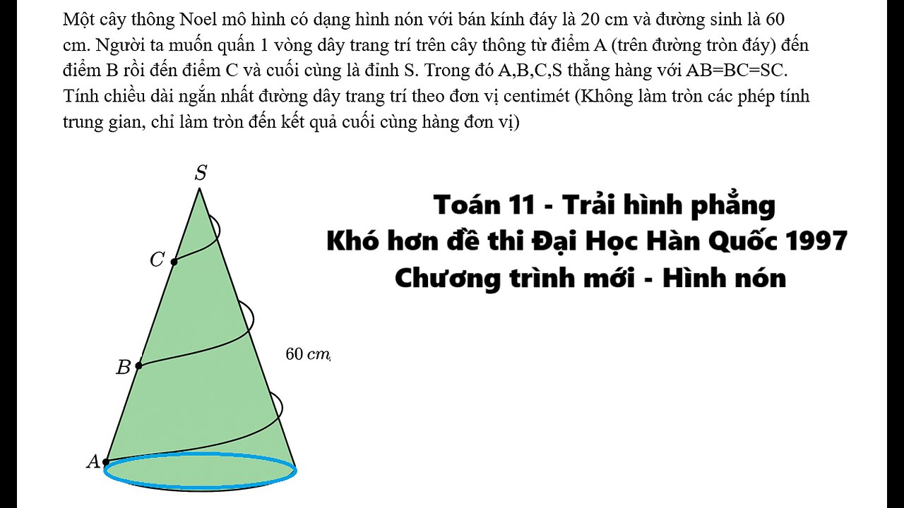 Toán 11: Trải hình nón: Khó hơn so với đề thi Đại học 1997 Hàn Quốc: Một cây thông Noel mô hình có