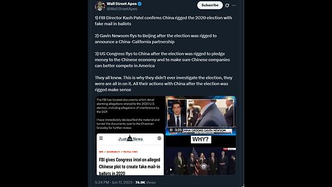 FBI Director Kash Patel confirms China rigged the 2020 election with fake mail in ballots