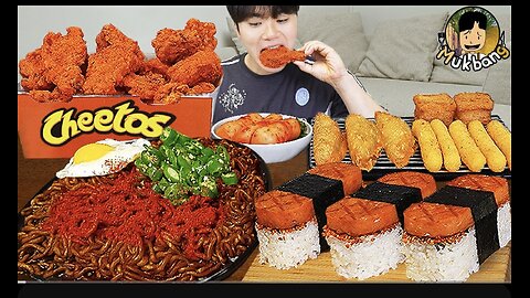 ASMR MUKBANG | CHEETOS Fried Chicken, cheese stick, black bean noodles, Korean Food recipe ! eating