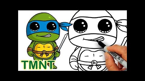 How to Draw Teenage Mutant Ninja Turtle Leonardo Cute step by step