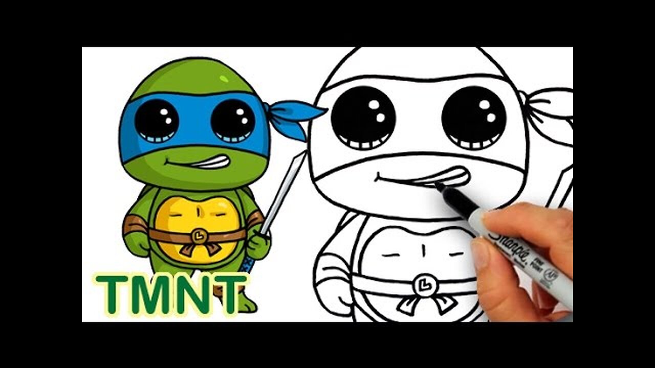 How to Draw Teenage Mutant Ninja Turtle Leonardo Cute step by step