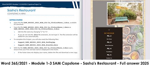 Word 365/2021 Modules 1-3: SAM RSA Capstone Project 1a | Sasha's Restaurant (Update 2025)