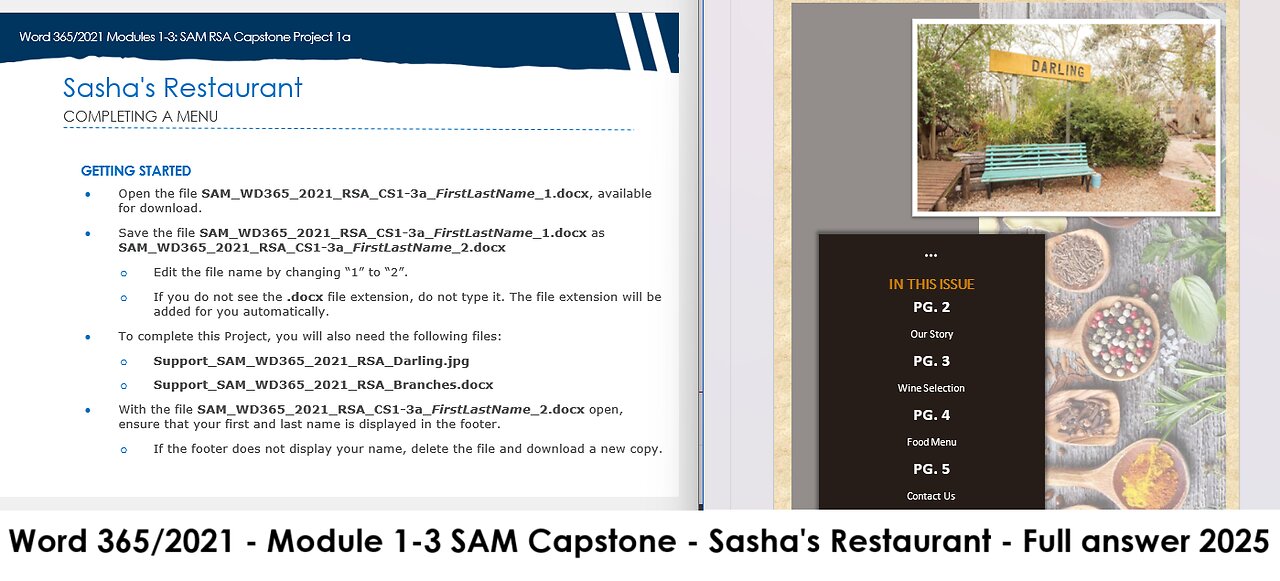 Word 365/2021 Modules 1-3: SAM RSA Capstone Project 1a | Sasha's Restaurant (Update 2025)