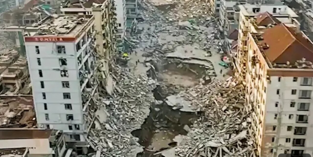 Myanmar In Ruins After Buildings Collapse On People. Rescue Operation Underway