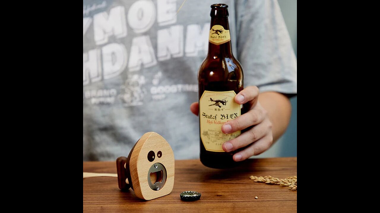 Iron-shape Wood Bottle Opener with Magnetic Bottle Cap Collector