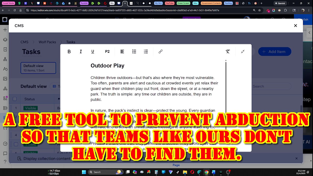 100% FREE - SO CHILDREN DON'T GO MISSING