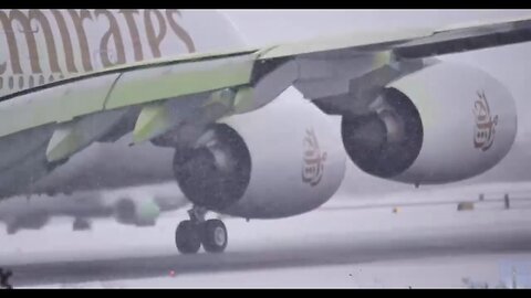 Airbus A380 takeoff by the snow