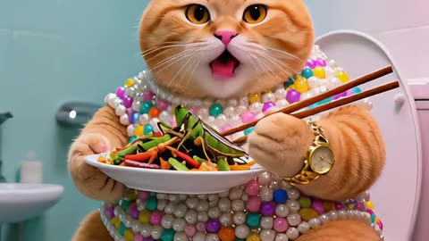 Cute cat having food