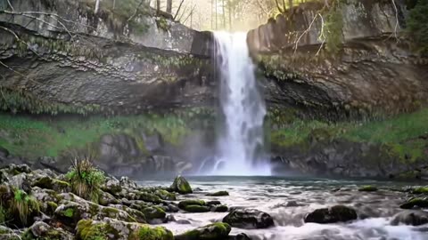 Peaceful Nature Music with Waterfall Sounds