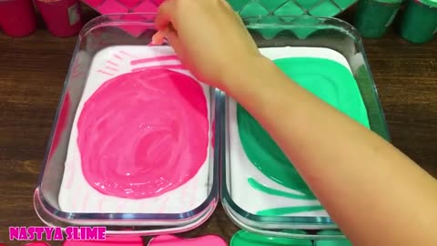 PINK vs MINT Mixing random into GLOSSY slime Satisfying Slime Video_part1