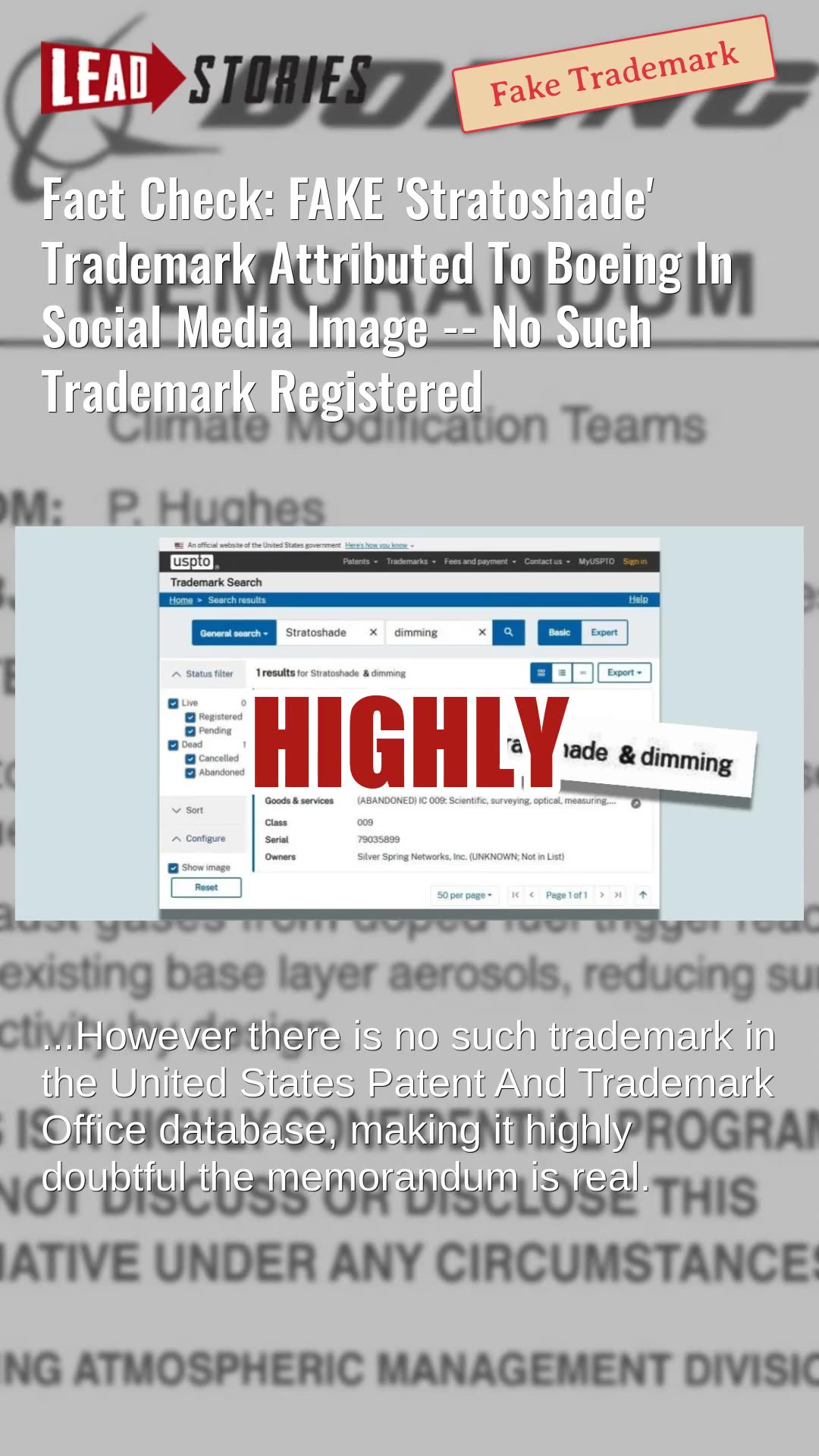 Fact Check: FAKE Boeing Stratoshade Trademark In Social Media Image -- Not Registered