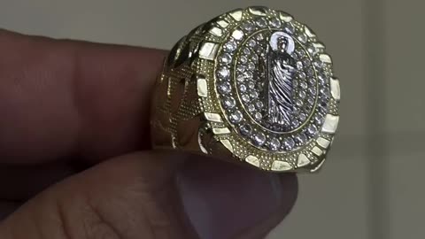 Real 10K Gold CZ Nugget St Jude Tadeo Ring