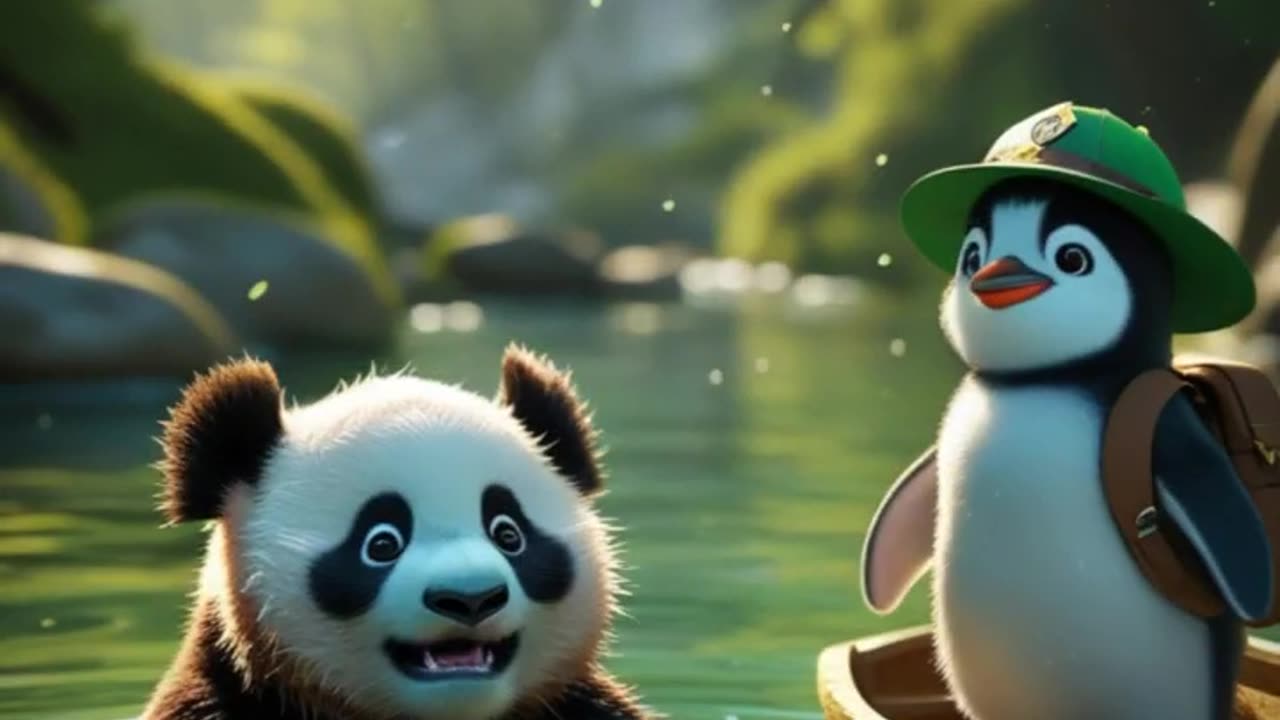 🐧 Baby penguin helps injured panda cub ❄️ #penguin #cuteanimals #animalrescue
