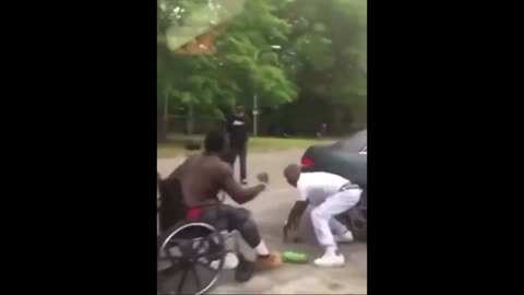 Man on 2 feet dropped by man on 2 wheels!