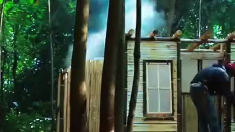 5 Days to Build a Bamboo House While Hit by Heavy Rain!