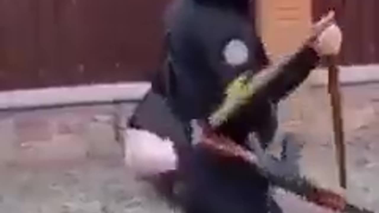 A Ukrainian soldier publicly flogging a civilian
